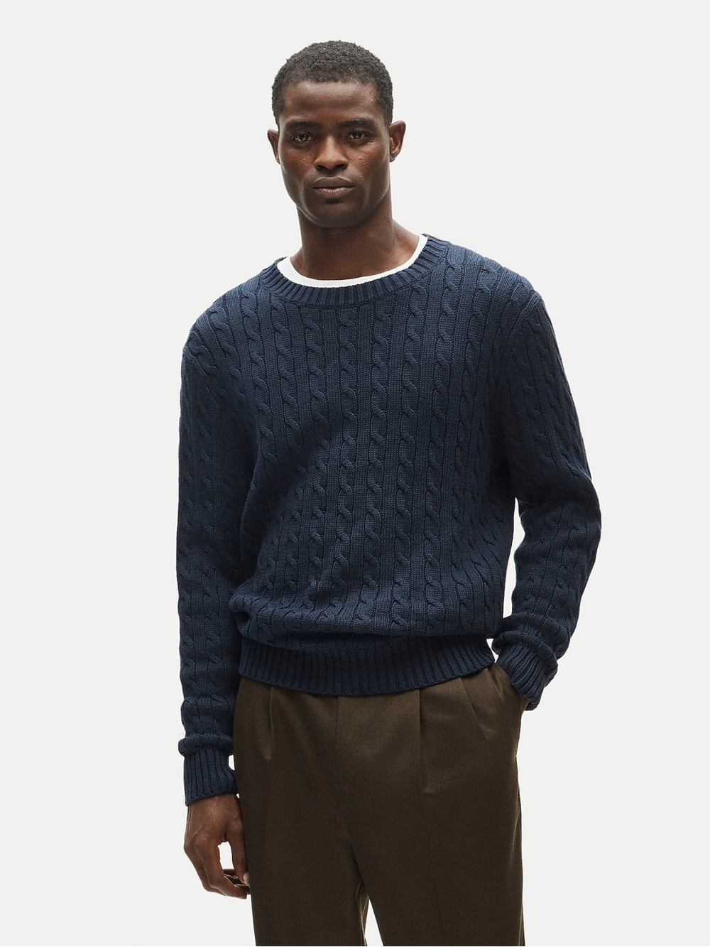 J. Crew Men's Navy Cotton Cable-Knit Crewneck Sweater Size Small
